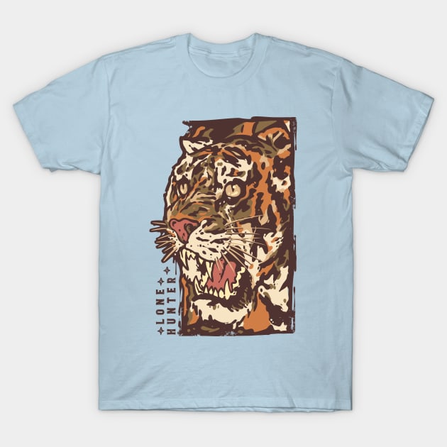 Tiger Vintage Hand Drawn T-Shirt by Mako Design 